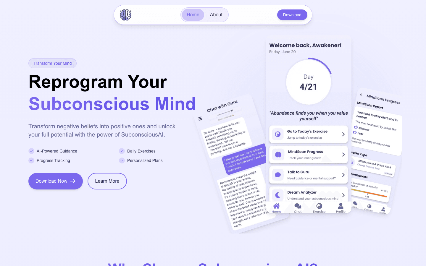 Screenshot of Subconscious AI App